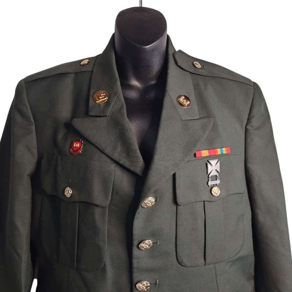 US Army Decorated Wool Army Green Military Coat Jacket Size 40S - Picture 3 of 12